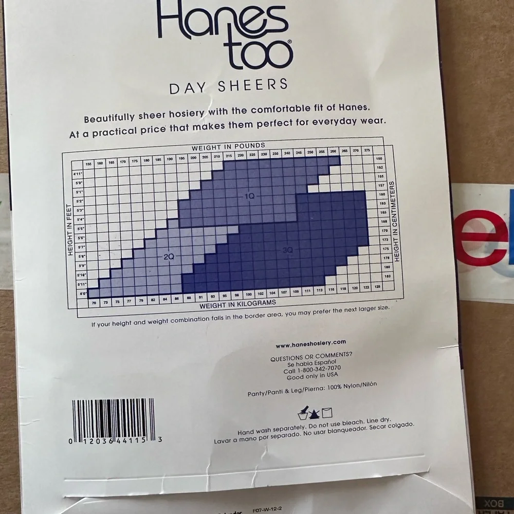 Hanes Too Day Sheer Plus Collection Size 2Q Black Style E07 Non-Control